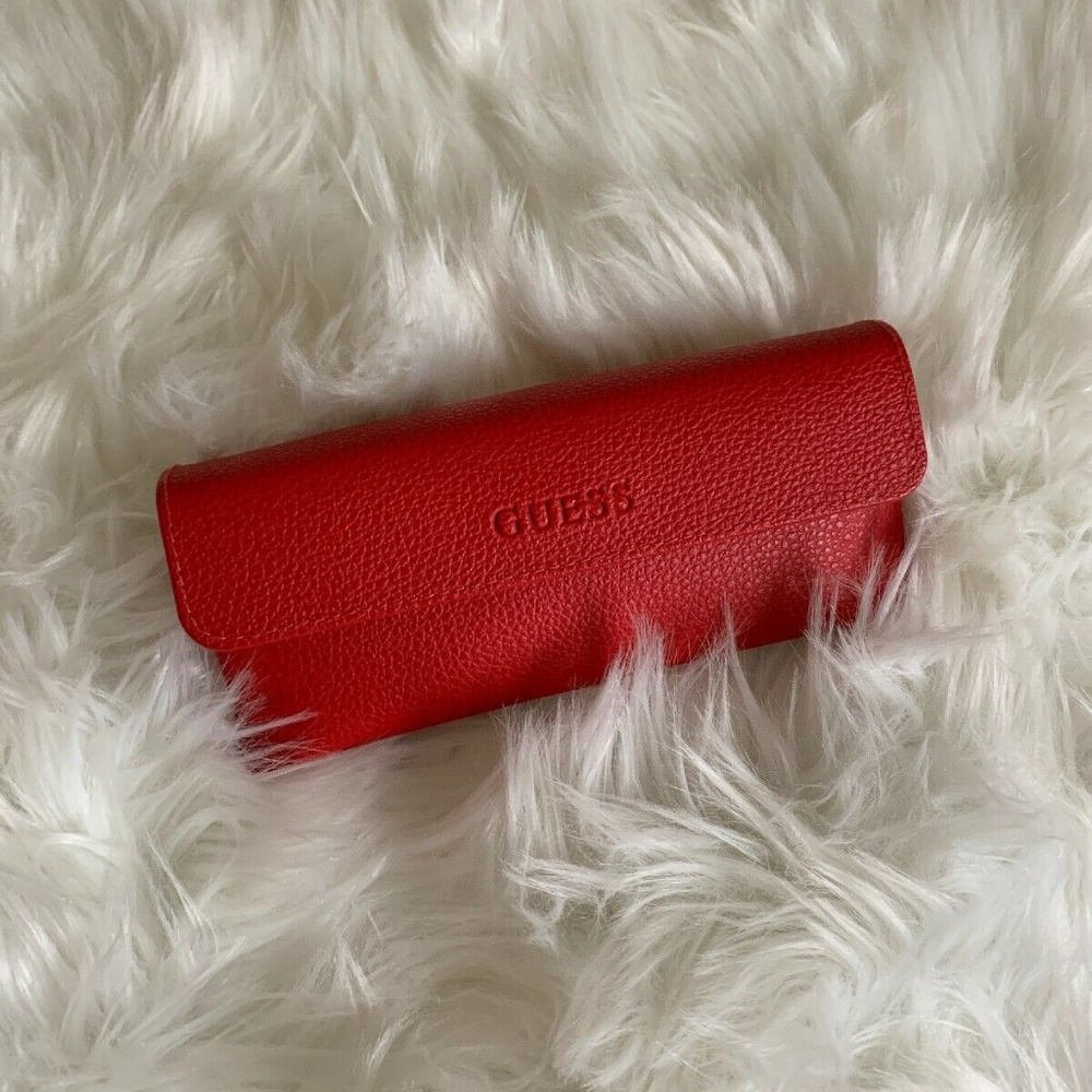 Guess Red Leather Sunglasses Case w/ Cleaning Clot